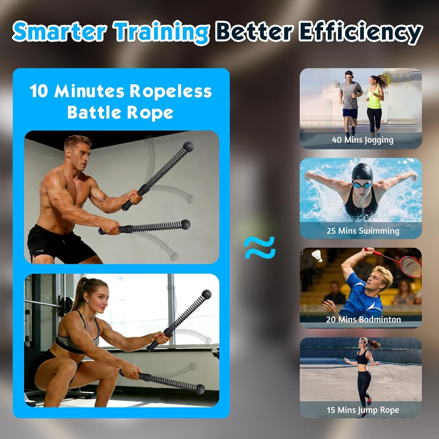 New Upgrade Ropeless Battle Ropes for Home Gym, 2 PCS Portable Quiet Cordless Battle Ropes for Women Men, Weighted Strength Training Gym Equipment for Arms, Core, Butt, Back, Legs (Black)