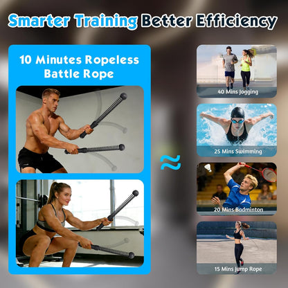 New Upgrade Ropeless Battle Ropes for Home Gym, 2 PCS Portable Quiet Cordless Battle Ropes for Women Men, Weighted Strength Training Gym Equipment for Arms, Core, Butt, Back, Legs (Black)