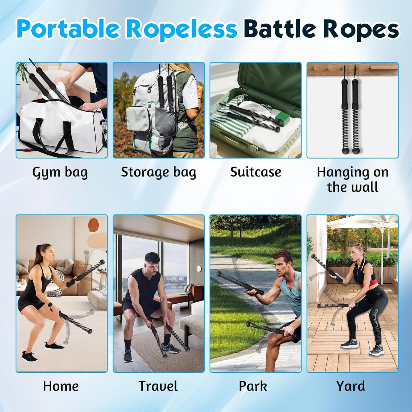 New Upgrade Ropeless Battle Ropes for Home Gym, 2 PCS Portable Quiet Cordless Battle Ropes for Women Men, Weighted Strength Training Gym Equipment for Arms, Core, Butt, Back, Legs (Black)